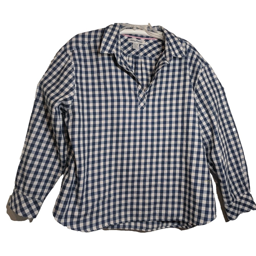 Tommy Bahama Blue and White Gingham Tunic Top